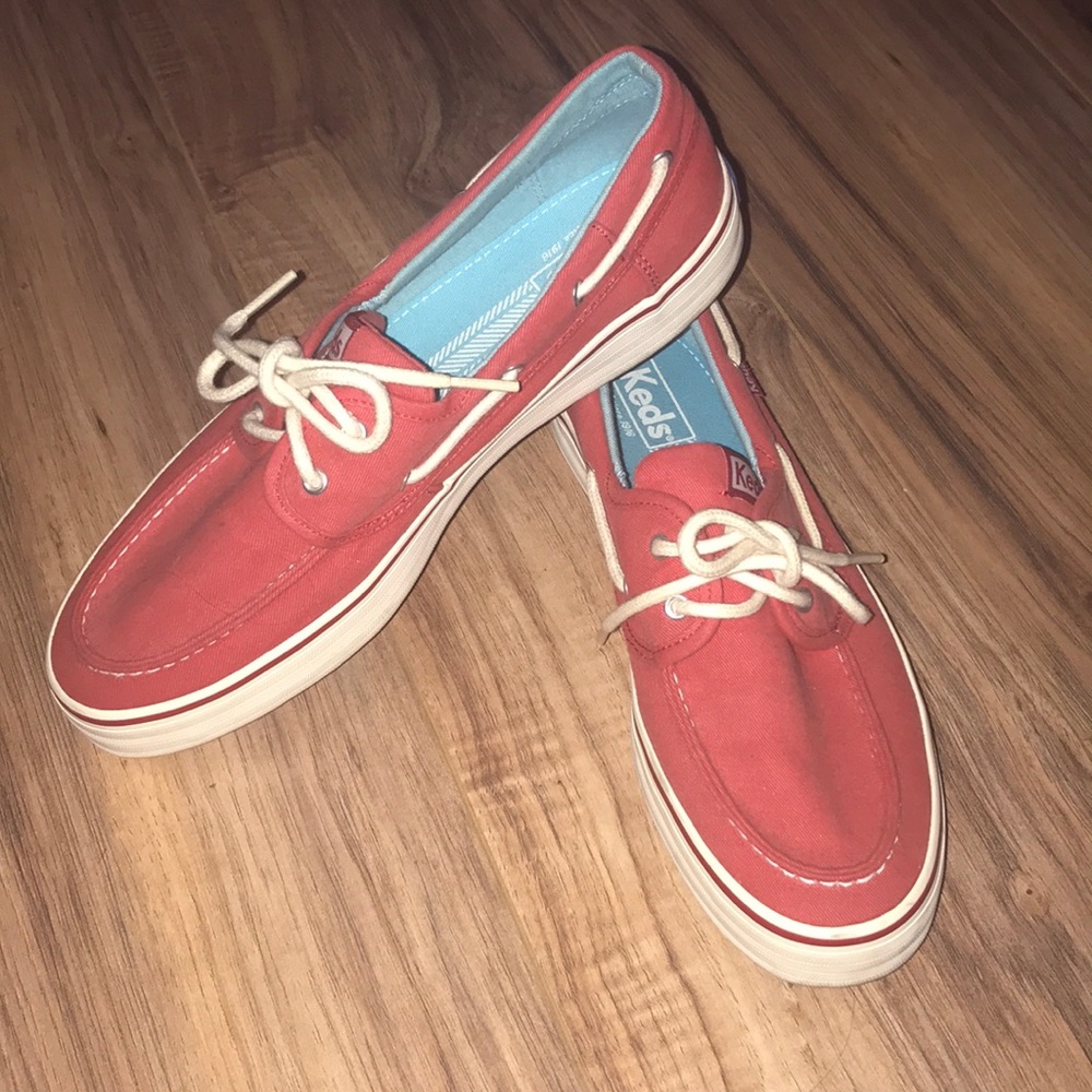 Keds red canvas boat shoes